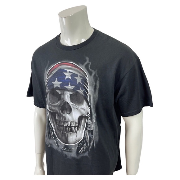 Delta Mens XL Pro Weight Black Crew-neck Biker T-Shirt Skull Liberty Or Death - Picture 5 of 10